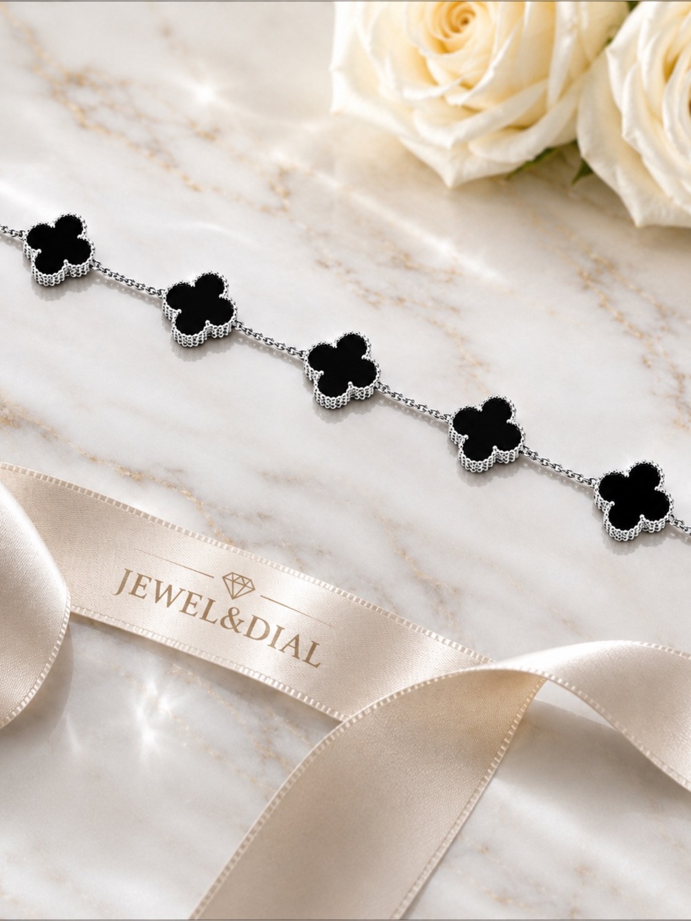 925 Sterling Silver Onyx Clover Bracelet